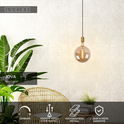 Lucide JOVA - Hanglamp - Ø 12 cm - 1xE27 - Mat Goud / Messing